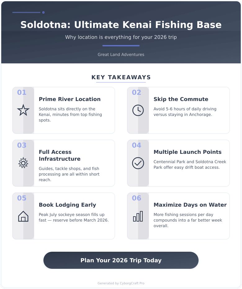 Infographic: Why Soldotna, Alaska Is the Best Base Camp for a Kenai River Fishing Trip in 2026 - and How to Plan the Perfect Week - Key concepts and takeaways